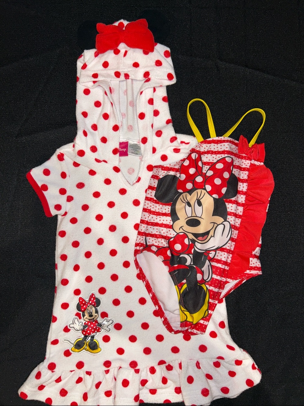 Disney Red and White Polka Dot Minnie Hooded One-Piece Swim Cover and Swimsuit